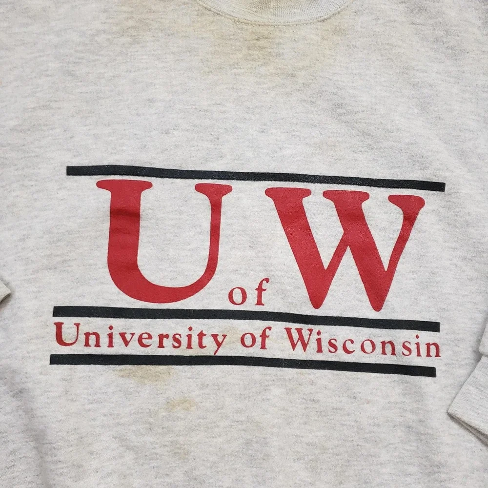 Vintage Wisconsin Badgers Sweatshirt Mens XL Gray NCAA Crewneck Football‎ 90s *